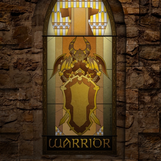 (c) Disciplinary Action - Stained Class: The Warrior, stained glass