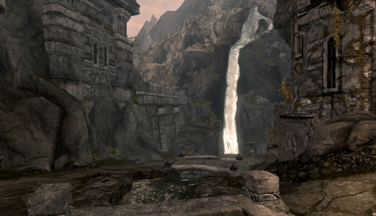 Skyrim: Markarth Marketplace Waterfall - Still from the Moving Wallpaper (c) Disciplinary Action